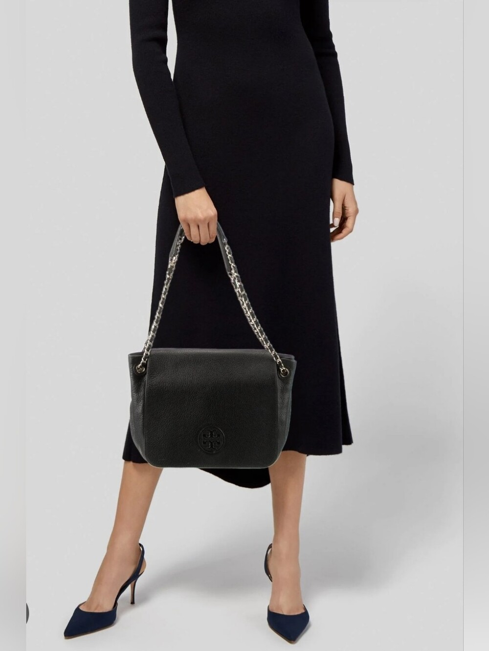 Tory Burch Black Pebble Leather Bombe Flap Shoulder Bag🖤💛 - Picture 16 of 16